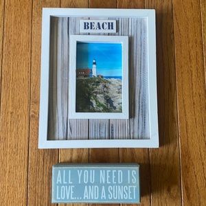 Beach picture frame and small sunset sign